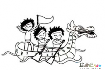 龙舟简笔画：观看龙舟赛