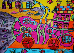 儿童科幻画：未来的环保汽车科幻画