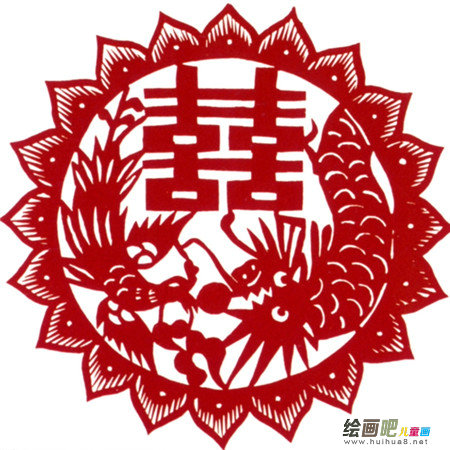 剪纸图案大全：龙凤呈祥与喜字窗花
