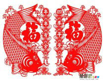 剪纸图案大全：鲤鱼送福剪纸图案