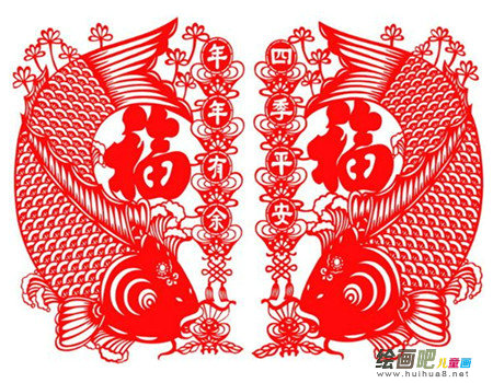 剪纸图案大全：鲤鱼送福剪纸图案