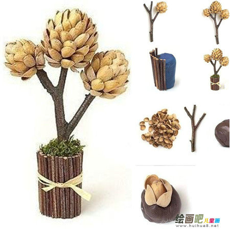 废物利用手工制作：开心果皮做坚果树