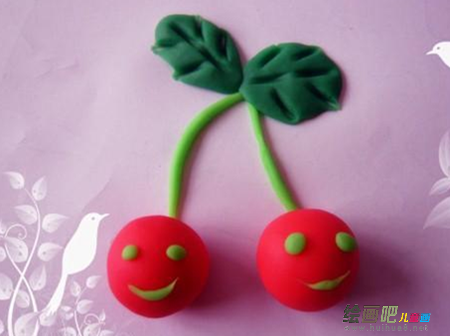 橡皮泥手工制作：微笑的樱桃