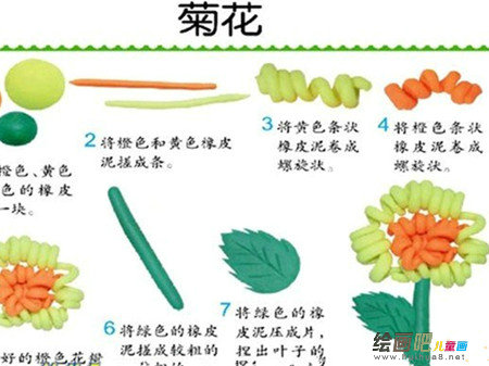 橡皮泥手工制作：菊花