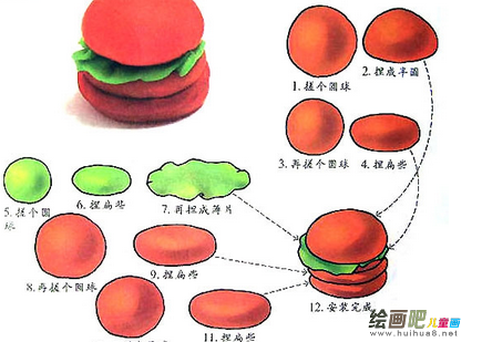橡皮泥手工制作：橡皮泥汉堡包的做法