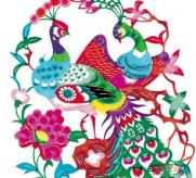剪纸图案大全：民间剪纸图片《孔雀开屏牡丹》