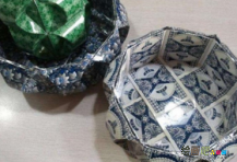 废物利用手工制作：扑克牌折果盘步骤图解
