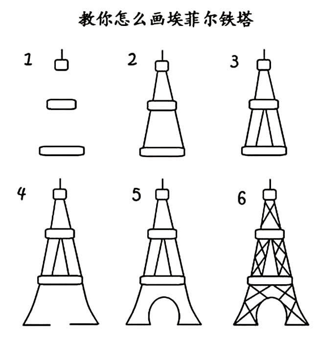 埃菲尔铁塔建筑简笔画步骤图片大全