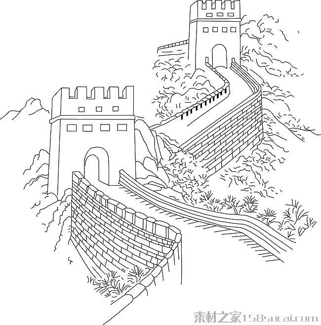 手绘长城简笔画图片