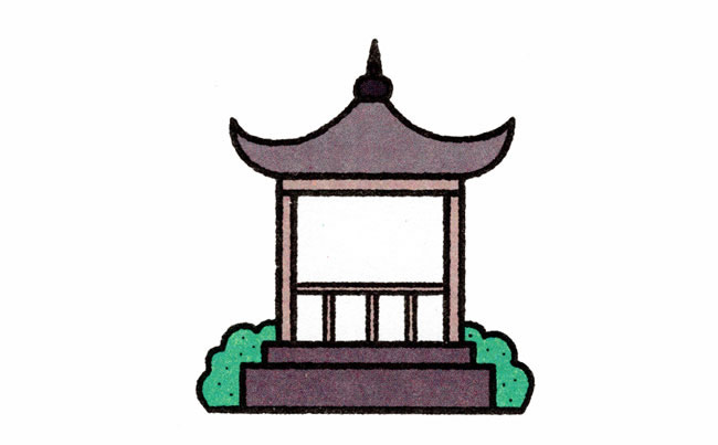 凉亭简笔画步骤图片大全