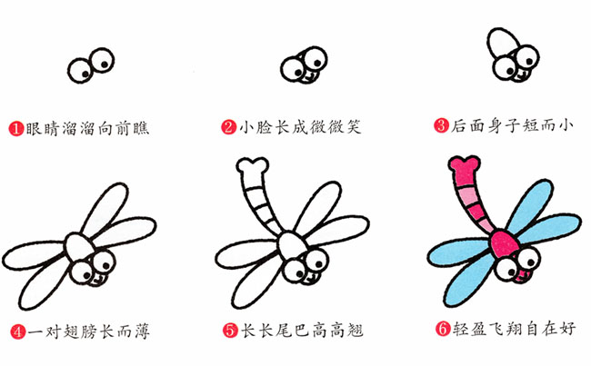 蜻蜓昆虫简笔画步骤图片大全