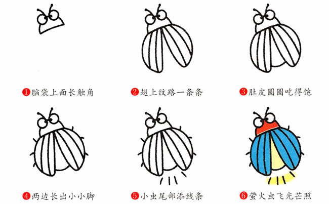 萤火虫昆虫简笔画步骤图片大全