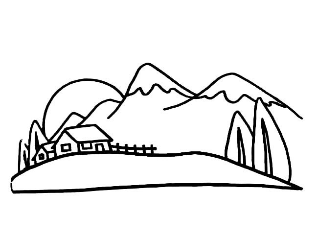 山下庭院风景简笔画步骤图片大全