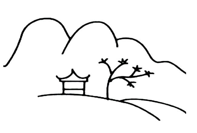 大山风光风景简笔画步骤图片大全