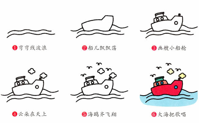 海上轮船交通工具简笔画步骤图片大全