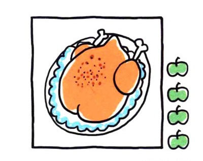 四步画出烤整鸡简笔画图片