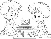 两个孩子下棋简笔画图片