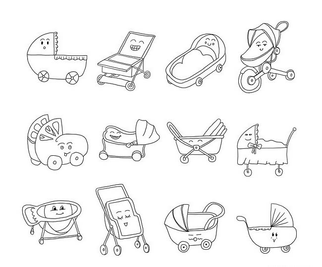 【婴儿车简笔画】12款幼儿卡通婴儿车简笔画图片大全