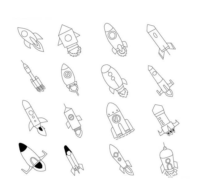 【火箭简笔画】16款喷火的火箭简笔画图片大全