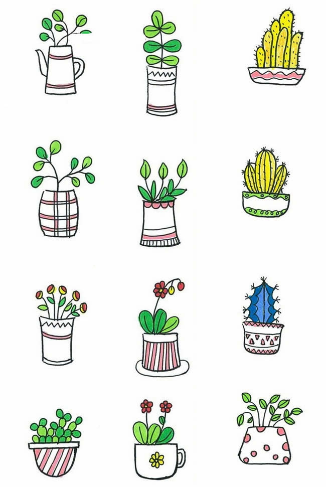 手绘盆栽简笔画