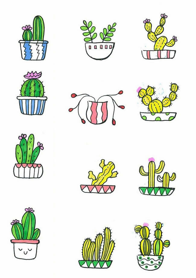 可爱盆栽植物简笔画