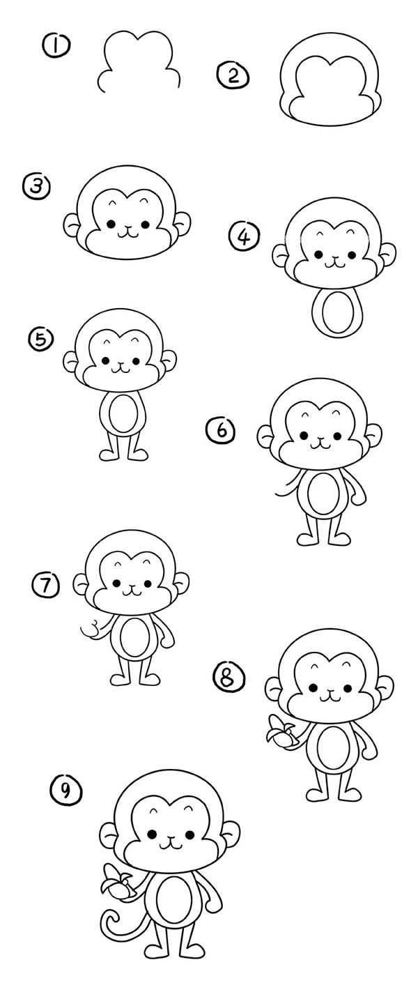 小猴子简笔画步骤图