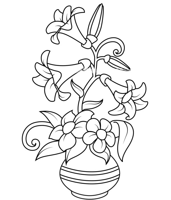 百合花插花简笔画图片