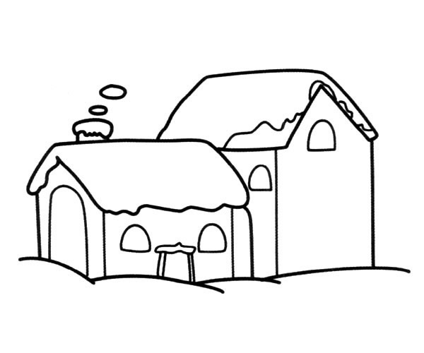 冬季雪中的房屋简笔画图片