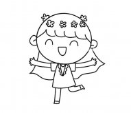 头戴花环开心的女孩简笔画
