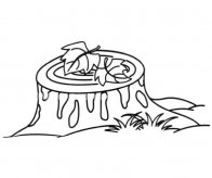 树叶落在树桩上的简笔画