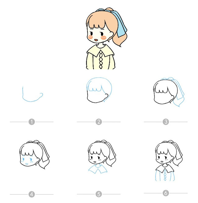 卡通女孩简笔画及步骤图解（二）
