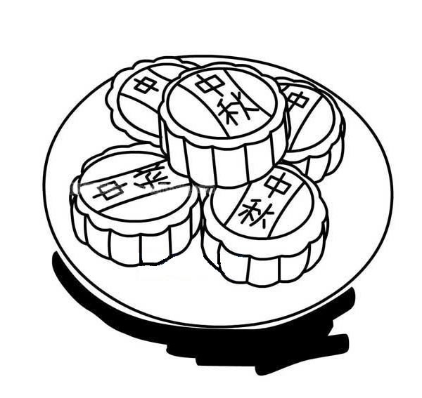 盘子里的中秋月饼简笔画图片 中秋月饼怎么画