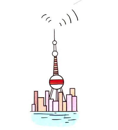东方明珠电视塔简笔画的画法步骤