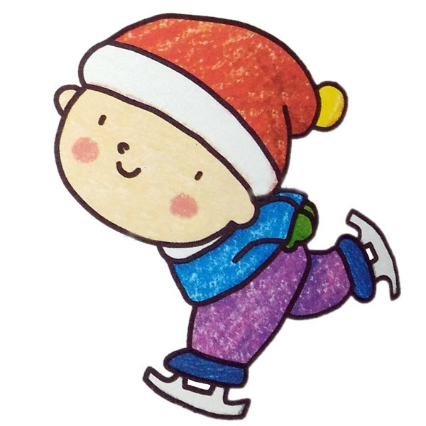 男孩滑冰简笔画彩色图片