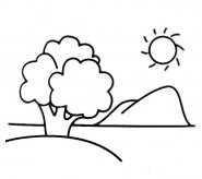 山水风景简笔画带颜色