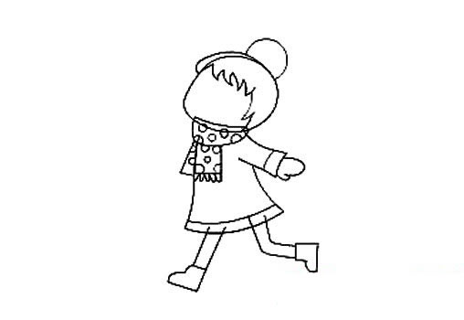 围着围巾的小女孩简笔画图片