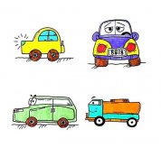4款儿童简笔画小汽车彩色图片