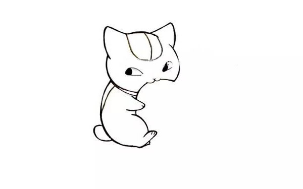 小猫吃鱼简笔画
