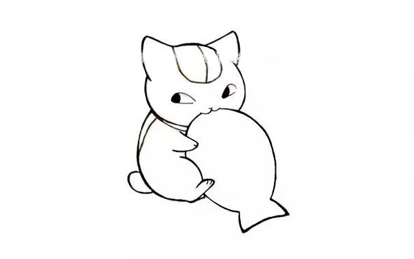 小猫吃鱼简笔画