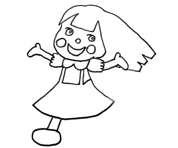 欢乐的小女孩简笔画步骤图片