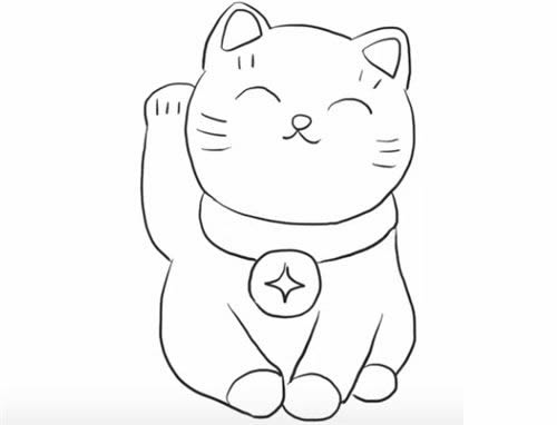 招财猫简笔画步骤教程