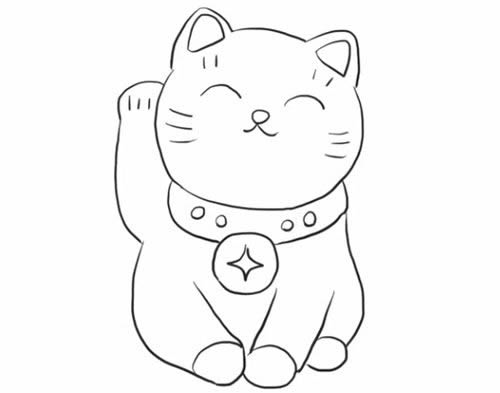 招财猫简笔画步骤教程