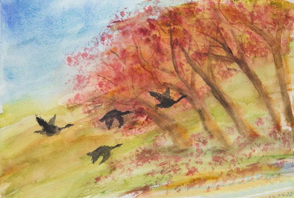 秋天的儿童画 南飞的大雁画秋天的画作品欣赏