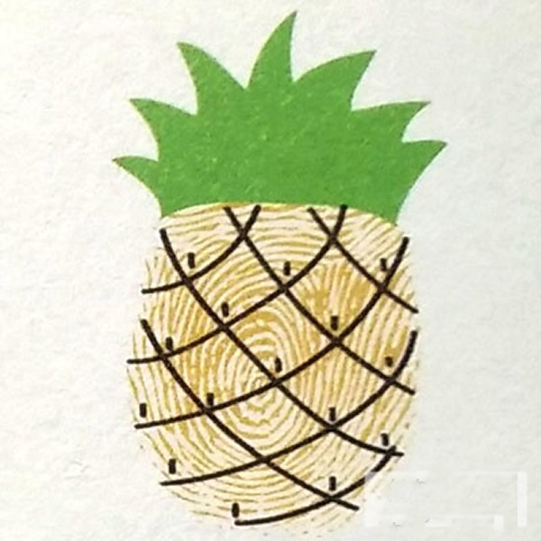 菠萝指印画教程 幼儿园小班手指画图片