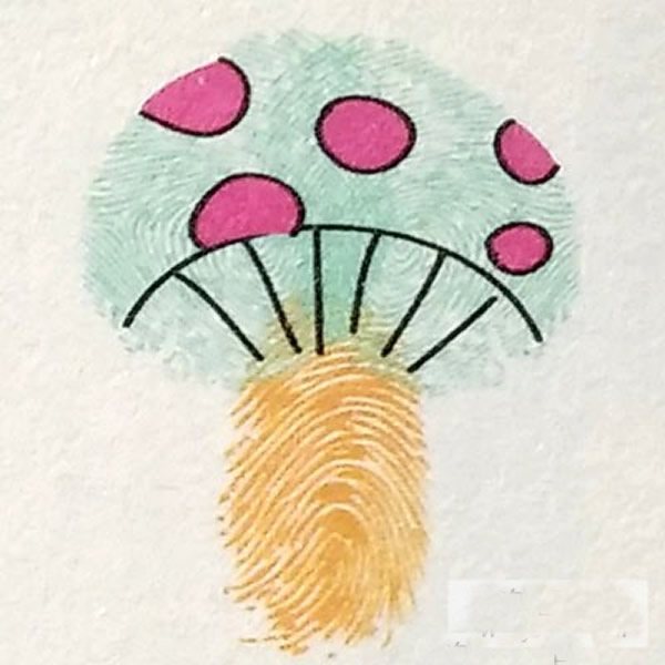 蘑菇指印画教程 幼儿手指印画作品图片