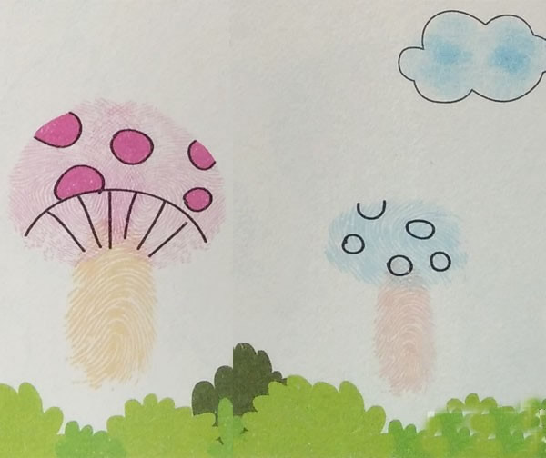 蘑菇指印画教程 幼儿手指印画作品图片