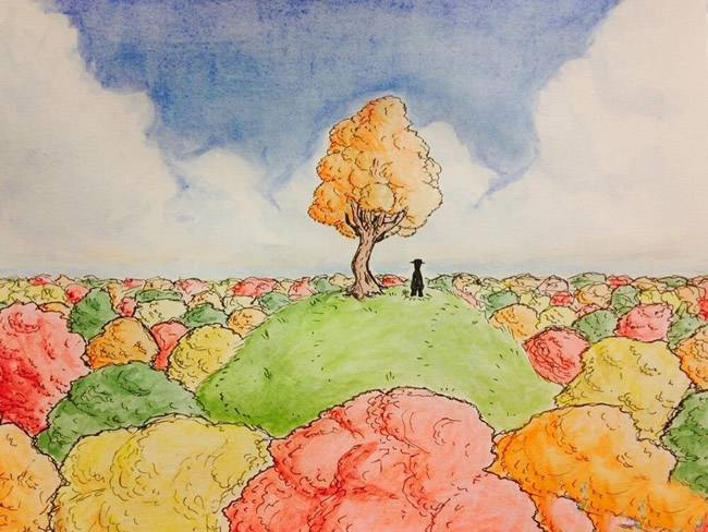 秋天的风景儿童画图片/水彩画图片
