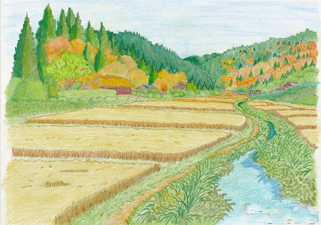 秋天的田野风光儿童画图片