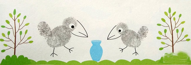 乌鸦指印画教程 颜料小动物手指印画/手指画图片