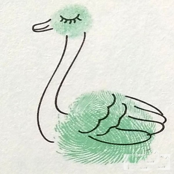 天鹅指印画教程 天鹅儿童画简单的画法/手指画图片